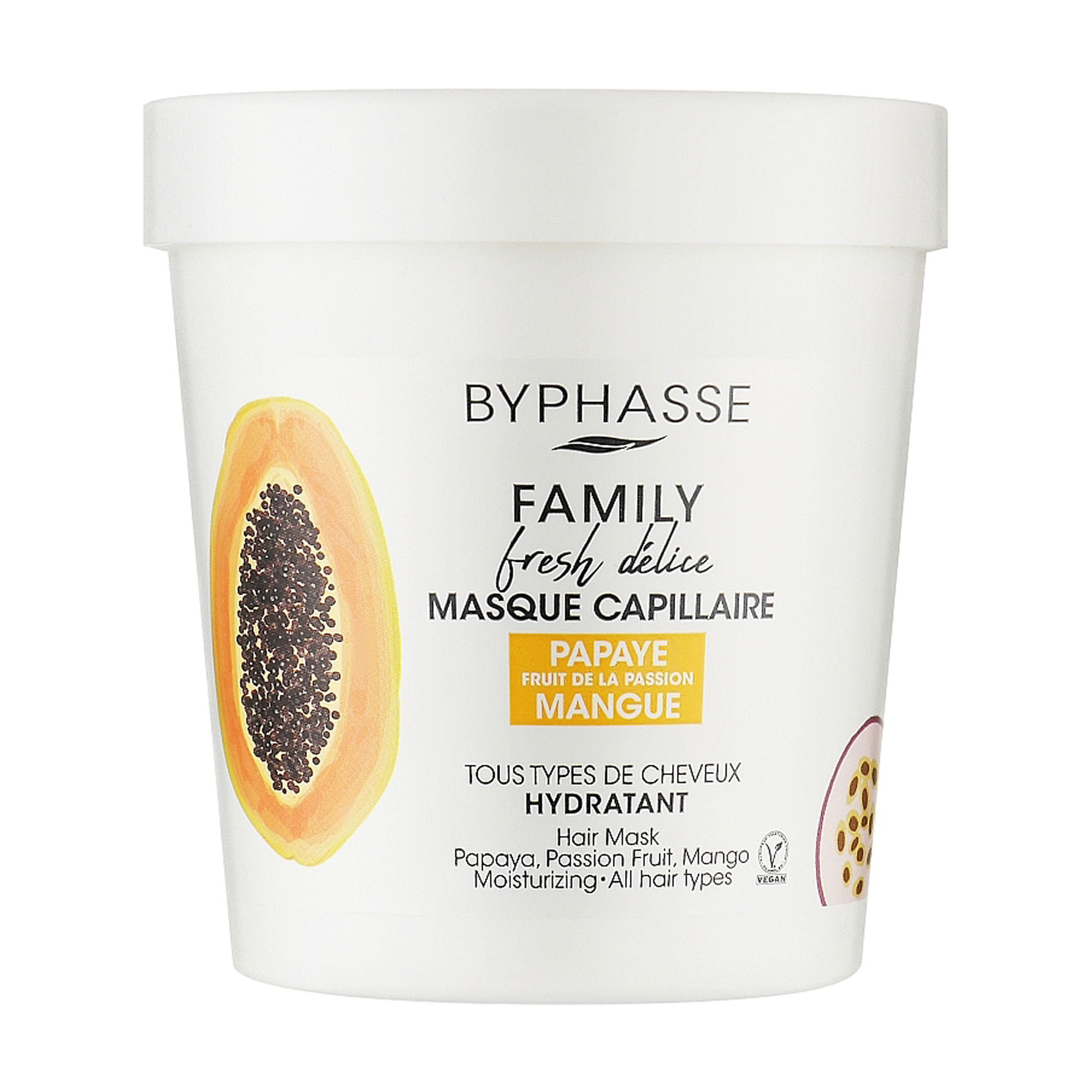 Маска Byphasse Family Fresh Delice для всіх типів волосся, з папаєю, маракуєю та манго, 250 мл